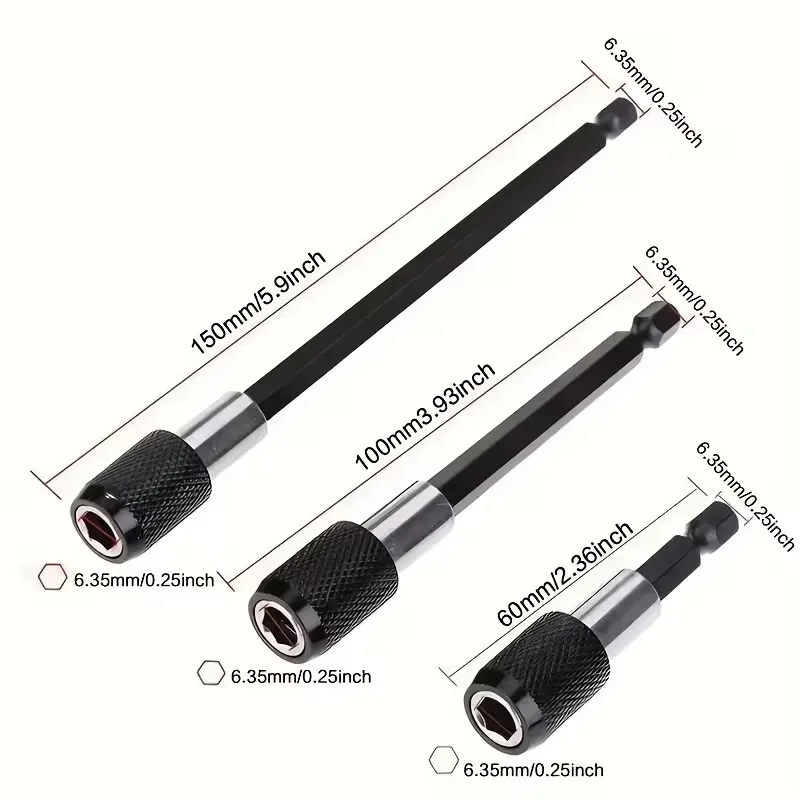 3pcs Magnetic drill bit extension kit, universal impact motor drill bit, durable steel structure, professional tool accessories