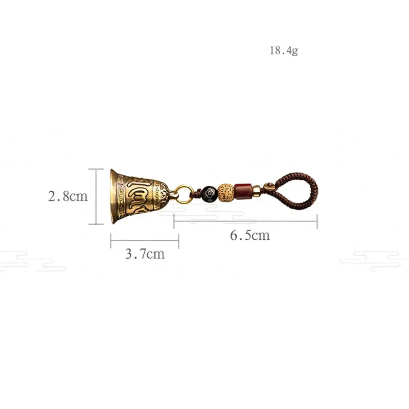 Handmade Vintage Brass Tibetan Buddhism Six-word Mantra Bell Keychains Lanyard Pendants with Rope for Car Key Chain Ring Jewelry