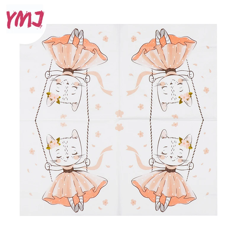 Cartoon cat lady colorful printed napkin disposable hotel restaurant cafe party decoration folding placemat 2 layers 20pcs/pack