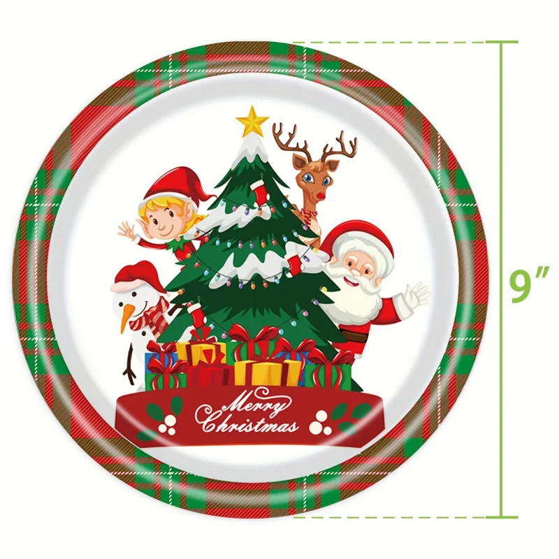 Cross-Border Hot Selling Dwarf Christmas Theme Party Disposable Tableware Suit Christmas Tree Paper Pallet Paper Cups Party Supp