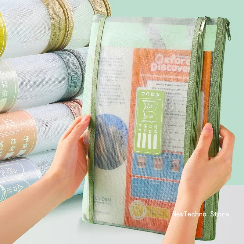 A4 Stationery Storage Bag Mesh Zipper Bag Large Capacity Organizer Bag Cosmetic Transparent File Folders
