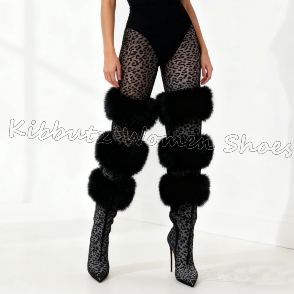 

Леопардовые сапоги выше колена с меховым перекрестным ремешком, кожаные слипоны, модные роскошные элегантные лаконичные пикантные туфли для девочек, новинка