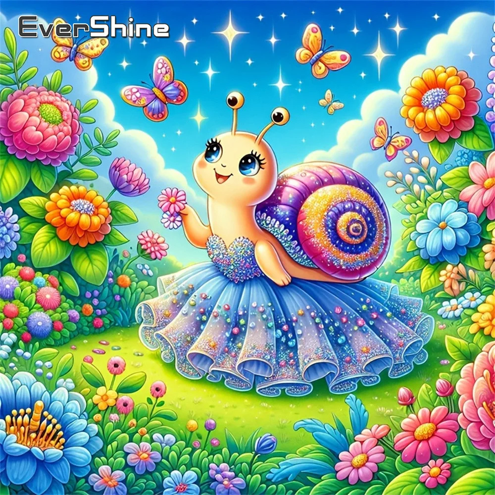 

Алмазная мозаика Evershine: Картина с животными (улитка), цветами, стразами, вышивка, декор для дома, DIY