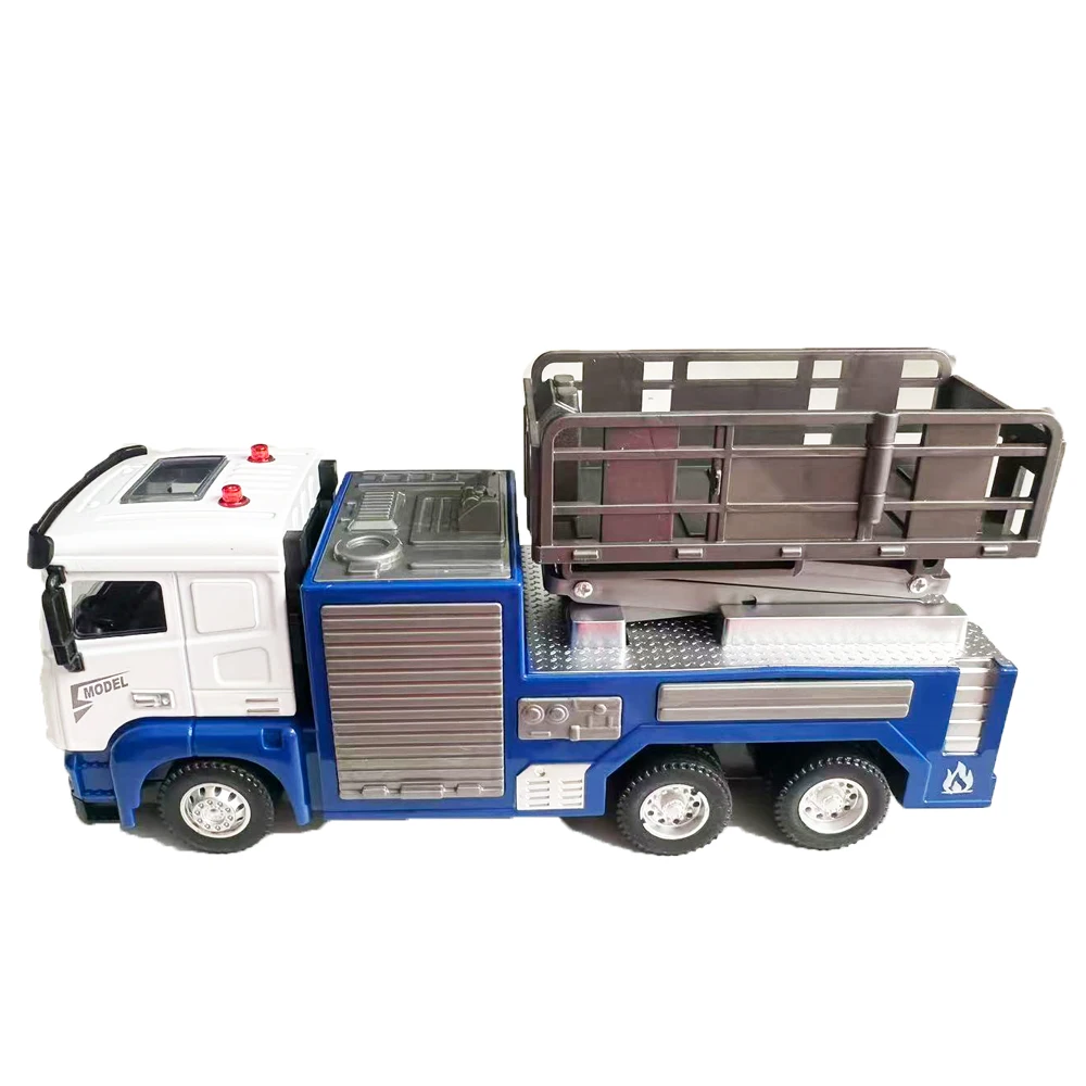 合金製レスキュートラックおもちゃ、シザーリフトプラットフォーム付き、プルバック式緊急車両モデル、子供-男の子へのギフト
