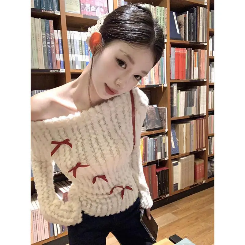 فراشة التكثيف الكتف الأبيض طويلة الأكمام المرأة محبوك سترة الربيع والخريف السترة سترة مجموعة #4