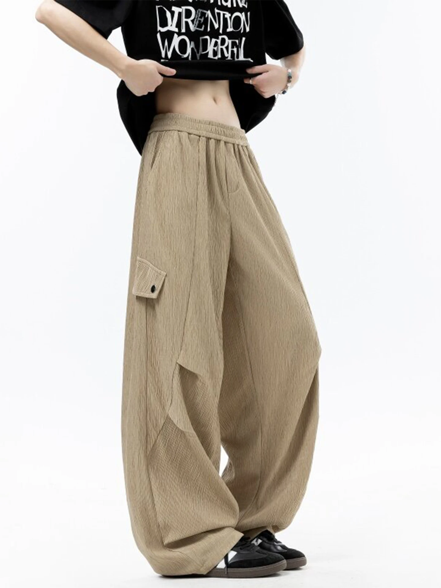 

Qui Dry Ice Silk Men's Work Trousers Summer Thin Faion Brand Breathable Cool Loose Straight Casual Pants for Men