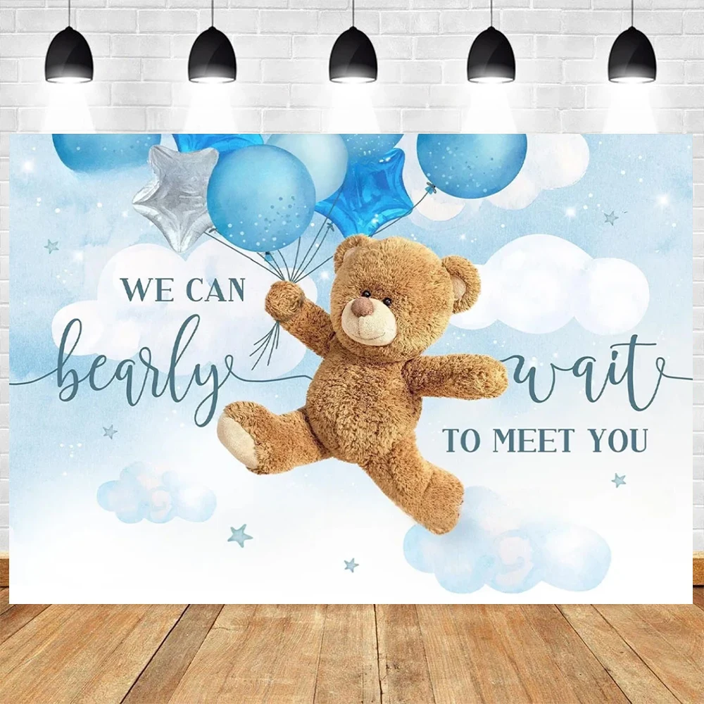 Cartoon Cute Teddy Bear Love Heart Flower Balloon Birthday Party Newborn Gender Revael Baby Shower Customized Photo Background