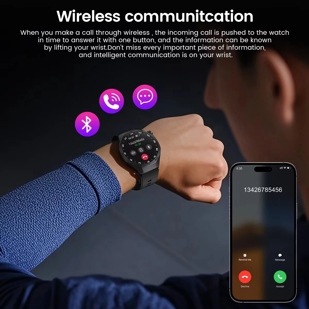 Prezenty świąteczne 2025 Smartwatch Męski Damski Ekran AMOLED HD 360*360 GPS NFC Kompas Połączenia BT Pomiar Tętna Sport Fitness Smart Watch