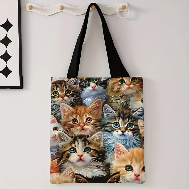 Cat printed casual handbag, reusable fashionable backpack, multifunctional handbag, printed canvas shopping bag