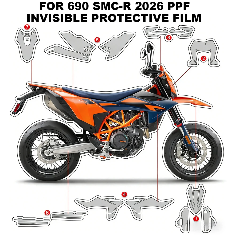 

For 690 SMCR Motorcycle TPU Fuel Tank Invisible Protective Film For KTM 690 SMC-R 2026 PPF Fairing Transparent Paint Protection