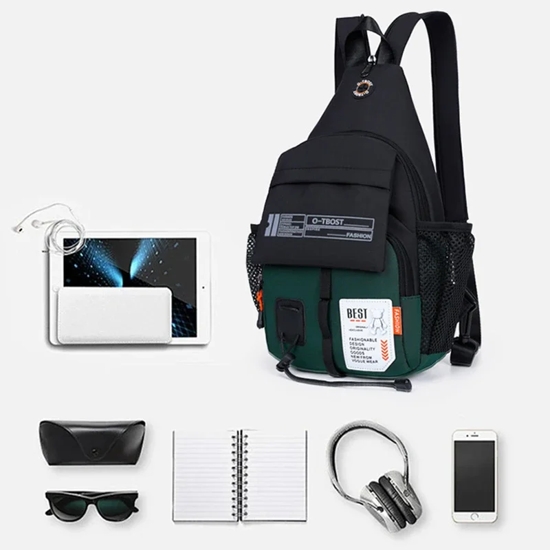 Outdoor Oxford Cloth Chest Bag 2In1 Backpack Sports Leisure Men Shoulder Bag Portable Mountain Climbing Cycling Crossbody Bag