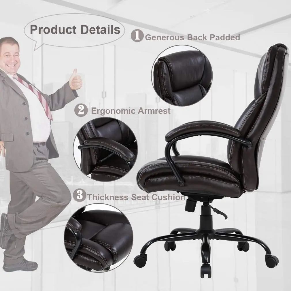 Wide Ergonomic PU Office Chair, Desk Chair com giro, High Back cadeira executiva, rolamento giratória, cadeira do computador, 500lbs assento largo