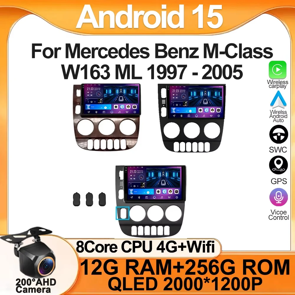 Android15 для Mercedes Benz M-Class W163 ML 1997-2005 Carplay Авто Экран Беспроводные Автомобильные Интеллектуальные Системы AutoMotive 8Core