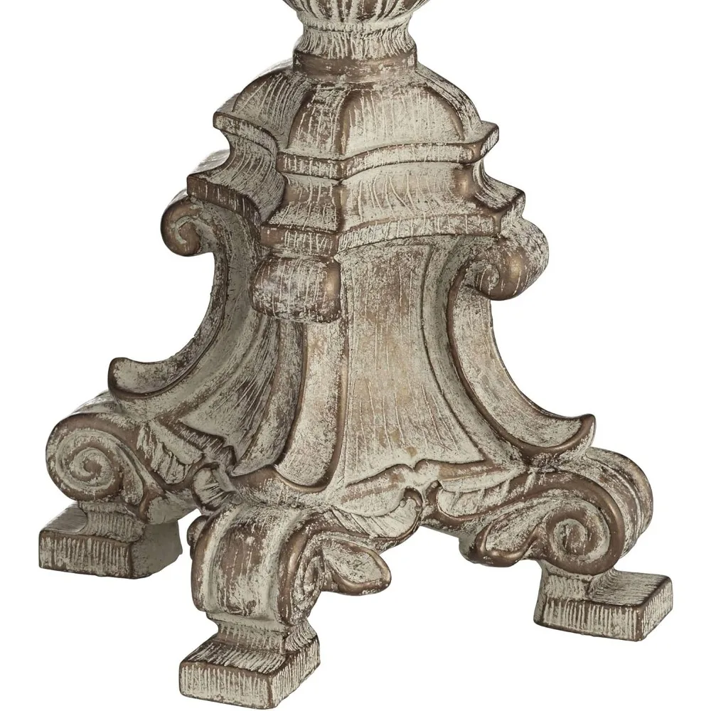 مصباح شمعدان كريستالي على طراز كوخ ريفي فرنسي مع لمسة نهائية بيضاء عتيقة وظل جرس بيج، بطول 34 بوصة،