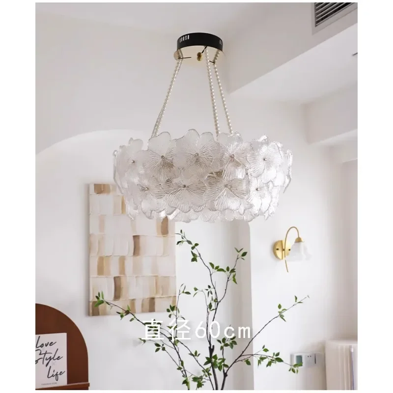 French light luxury four-leaf clover glass chandelier, American modern living room bedroom dining room ring lamp