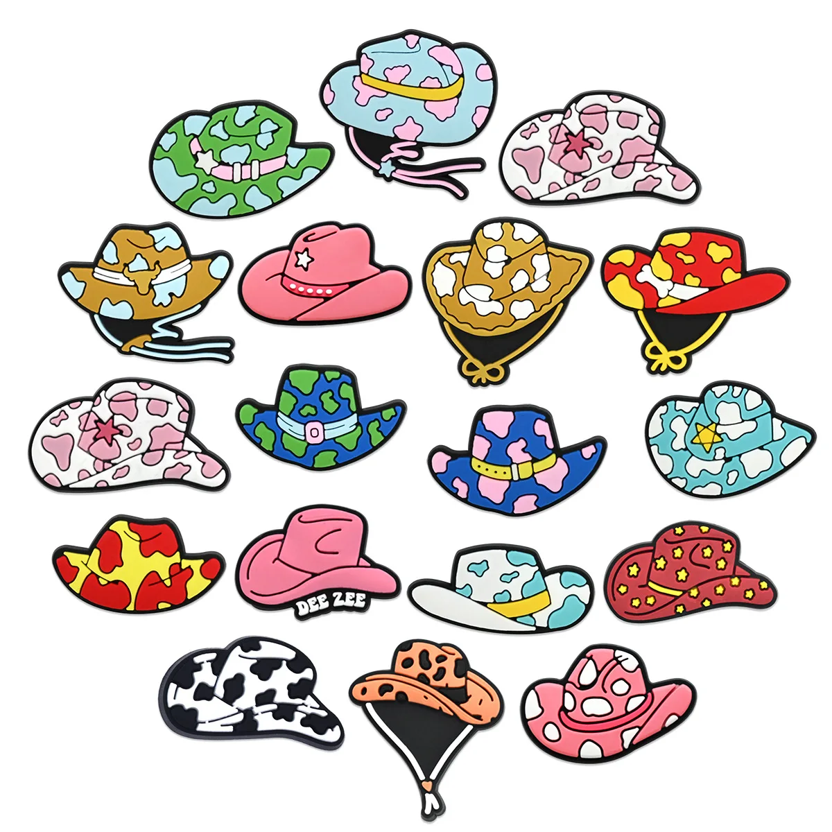 Cow Print Cowboy Hat Hole Shoe Charms PVC Clog Buckles, Western Cowgirl Pattern Hat DIY Sandal Girls Trendy Decor Gift