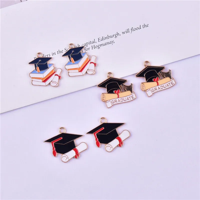 Mix 10pcs/pack Graduation Cap Metal Charms Pendant Jewelry Making Craft DIY