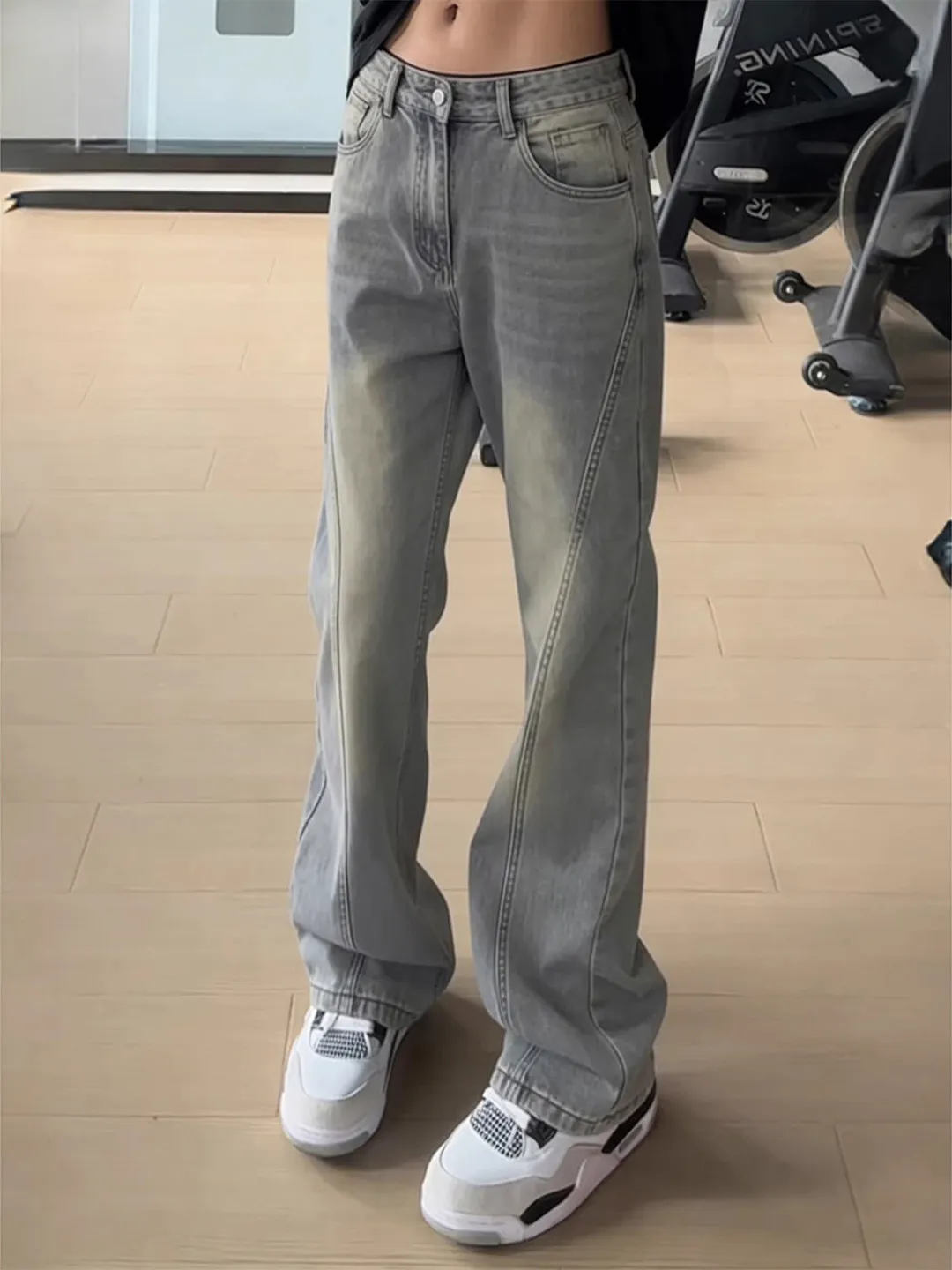 

Blue Cleanfit Straight Leg Jeans Men's Women's Spring High Street Waed Casual Trousers Micro Flared Pants mid Waist Zipper