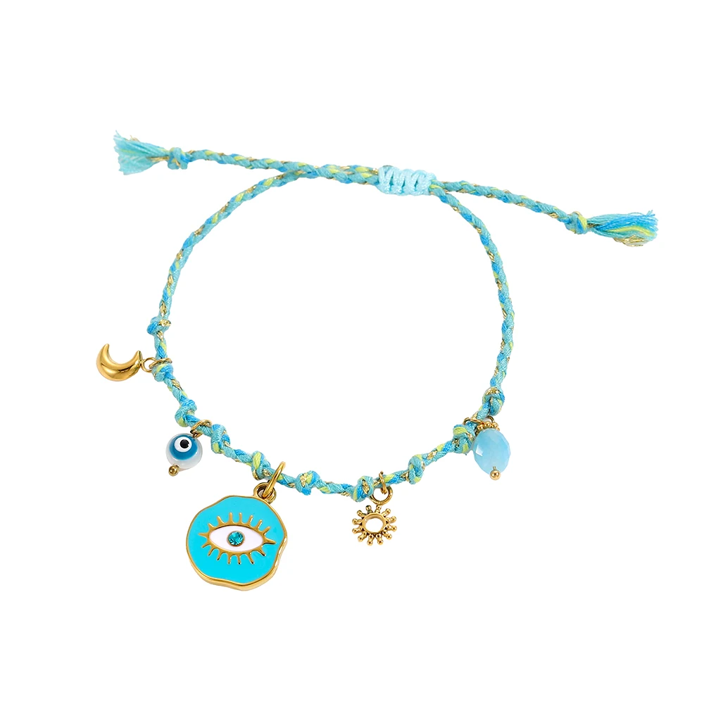 CARLIDANA سوار من الفولاذ المقاوم للصدأ مطلي بالذهب للصيف مطرز بحبل ملون سلسلة من الفولاذ المحيطي لمجوهرات عطلة الشاطئ