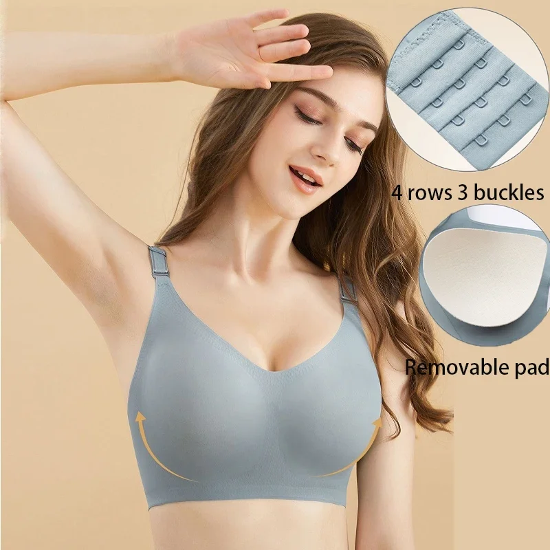 

Women's Seamless Bras Ladies Thin Style Jelly Color Soft Breastfeeding Bra Wireless Underwear Comfortable Lingerie Deep V Gather