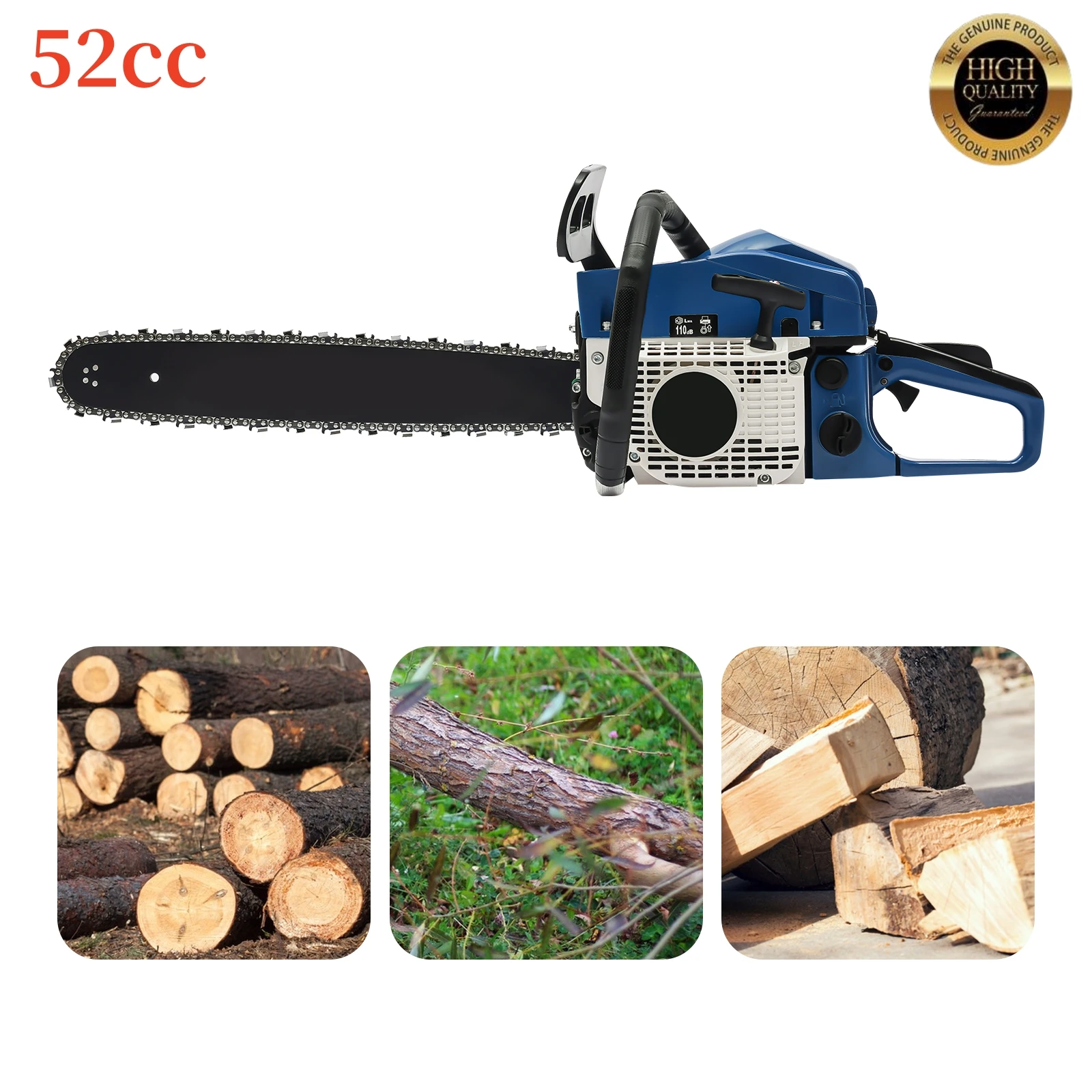 52cc 2-Cycle Gas Chainsaw Gasoline Powered Chainsaws 20-Inch Professional Power Chain Saws For Forest Cutting Trees