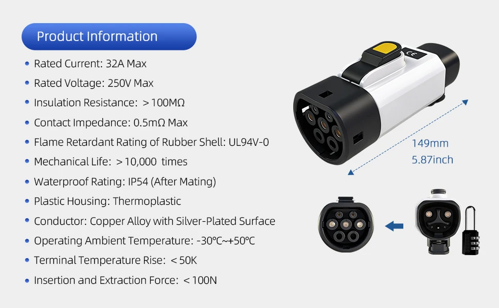 EVqiaoyi NACS auf Typ2 EV-Adapter 32A 7KW von Tesla Pile auf Typ2 EV-Ladekonverter für EU-Standard-Autos – Detail 8