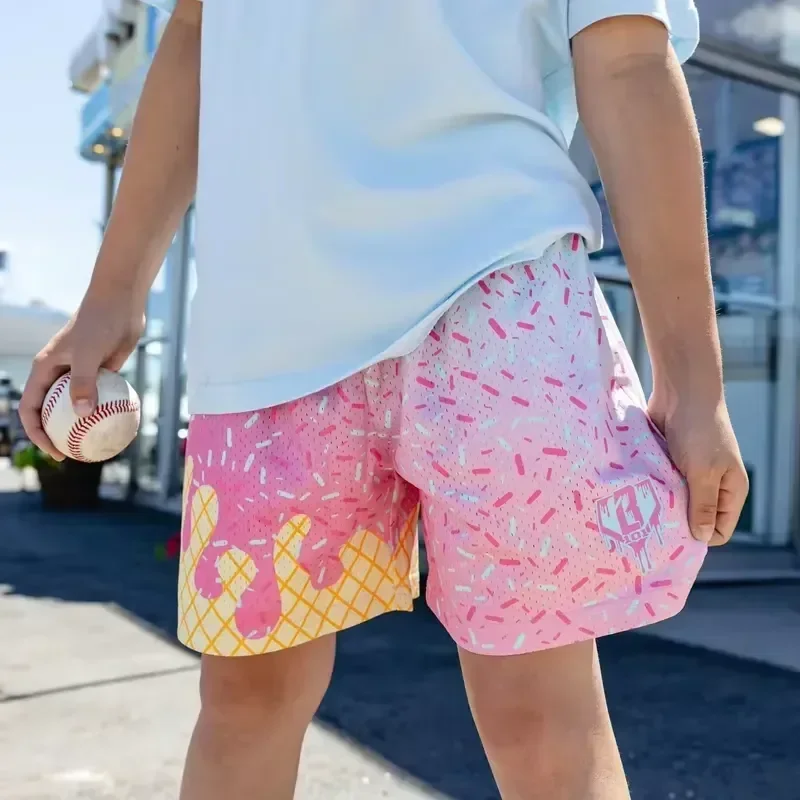 Shorts Comfortable Breathable Casual 2026 New Kids Mesh Shorts Baseball Life 101 Ice Cream Candy Series Summer Quick Dry