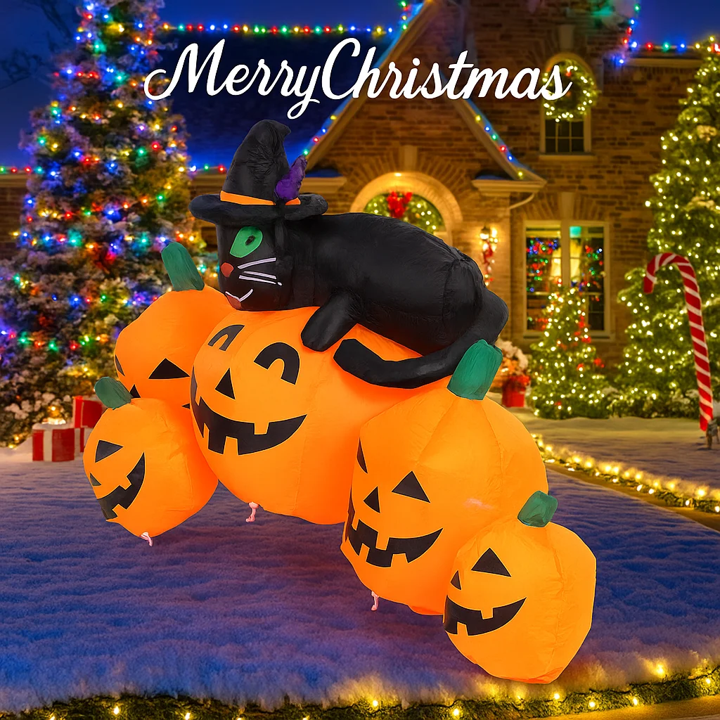 4,92 Fuß aufblasbares Halloween-Spielzeug, schwarze Katze, Kürbis mit LED-Leuchten, Hofschmuck, Rasen, Party-Dekoration, Heimbedarf, Ornamente