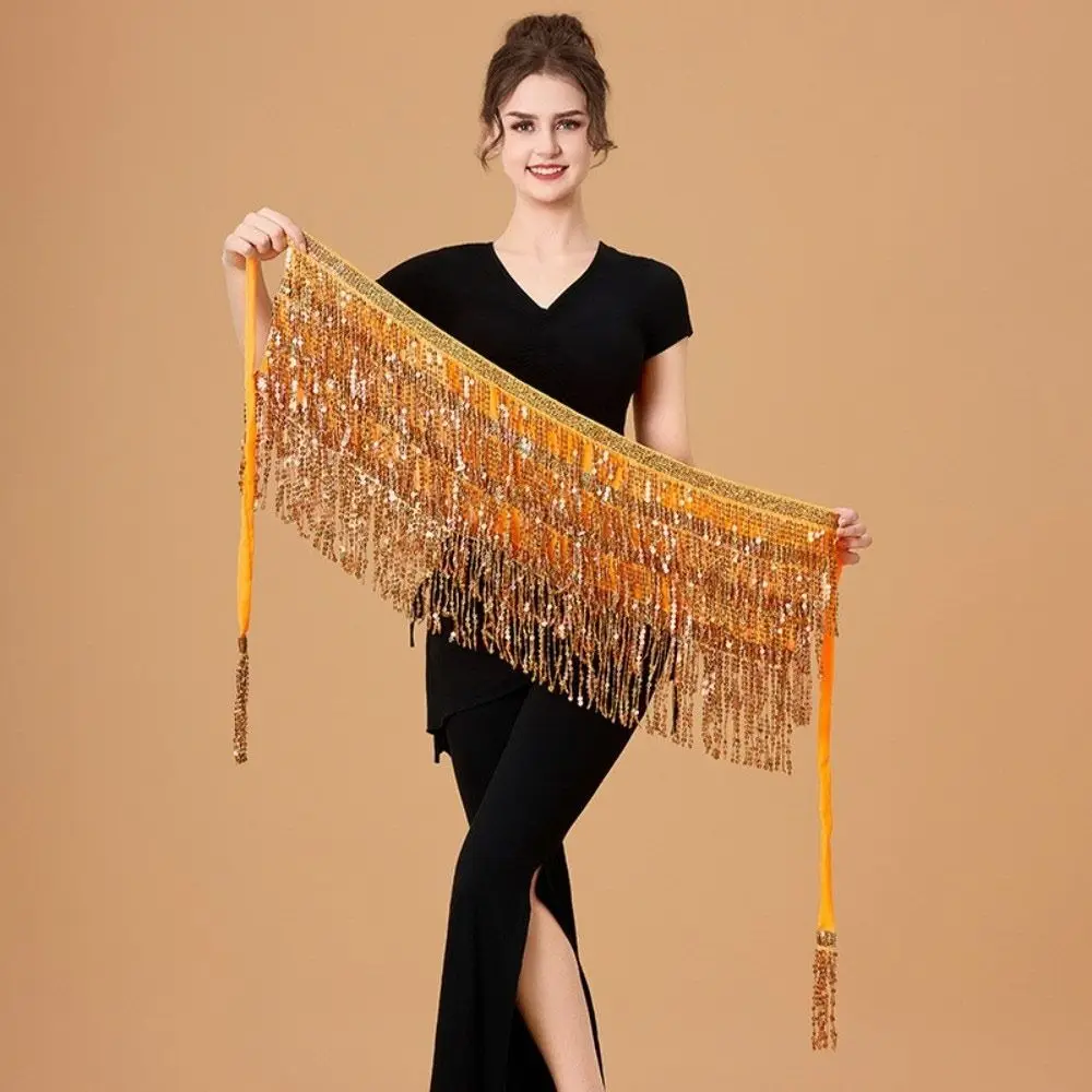 Modna spódnica do tańca brzucha z cekinami, łańcuszkiem i frędzlami, błyszczący strój do tańca brzucha, indyjska chusta do tańca, kostium na występy.