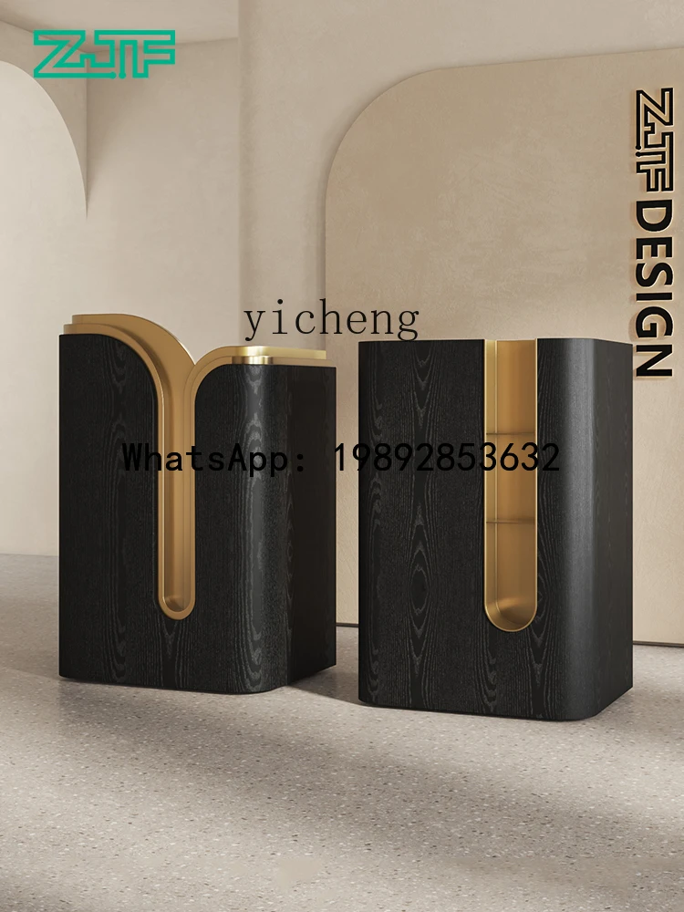 A1 Welcome desk at the entrance of  high-end restaurant Reception desk Black wood grain cashier information desk