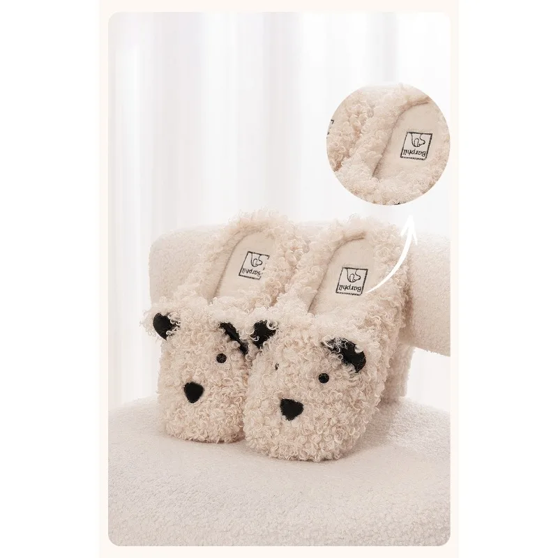 شباشب قطنية نسائية للخريف والشتاء داخلي لطيف جرو غير قابل للانزلاق سميك نعل دافئ للاستخدام المنزلي شباشب تيدي فروي