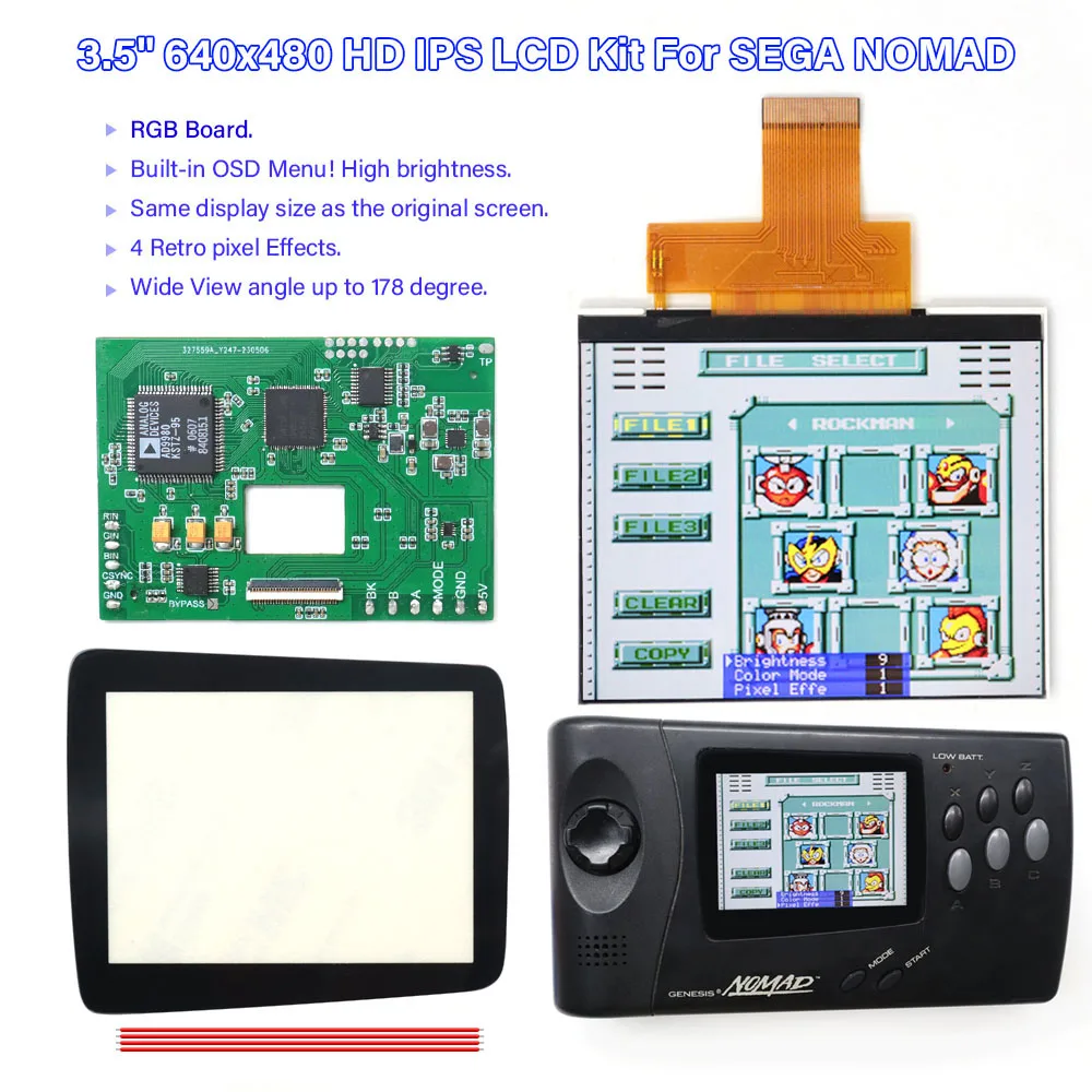 Newest For Sega NOMAD LCD IPS Screen Replacements KIts OSD Menu Hight Light 3.5