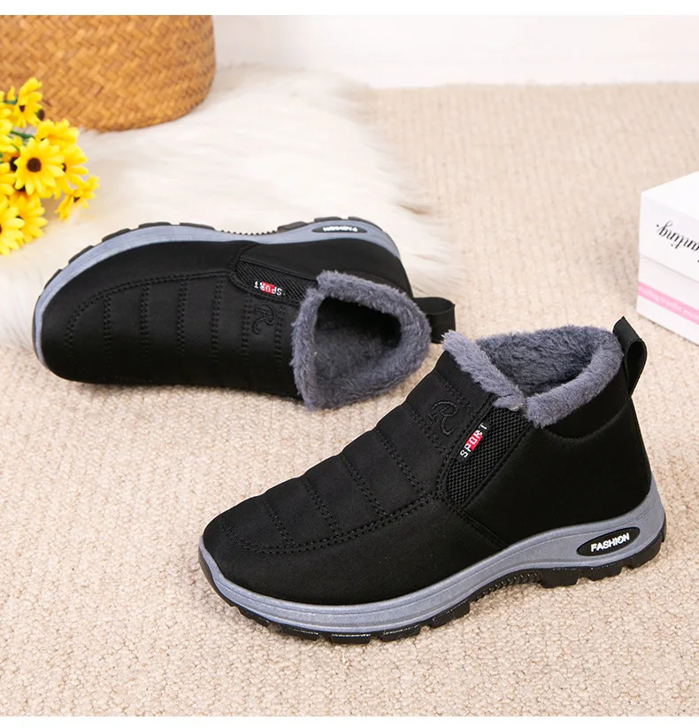 Damen Winter Fleece-gefütterte Slip-On Schneestiefel Wasserdichter Stoff Rutschfeste Robuste Sohle Warme Knöchelhohe Outdoor-Wanderstiefel – Detail 16