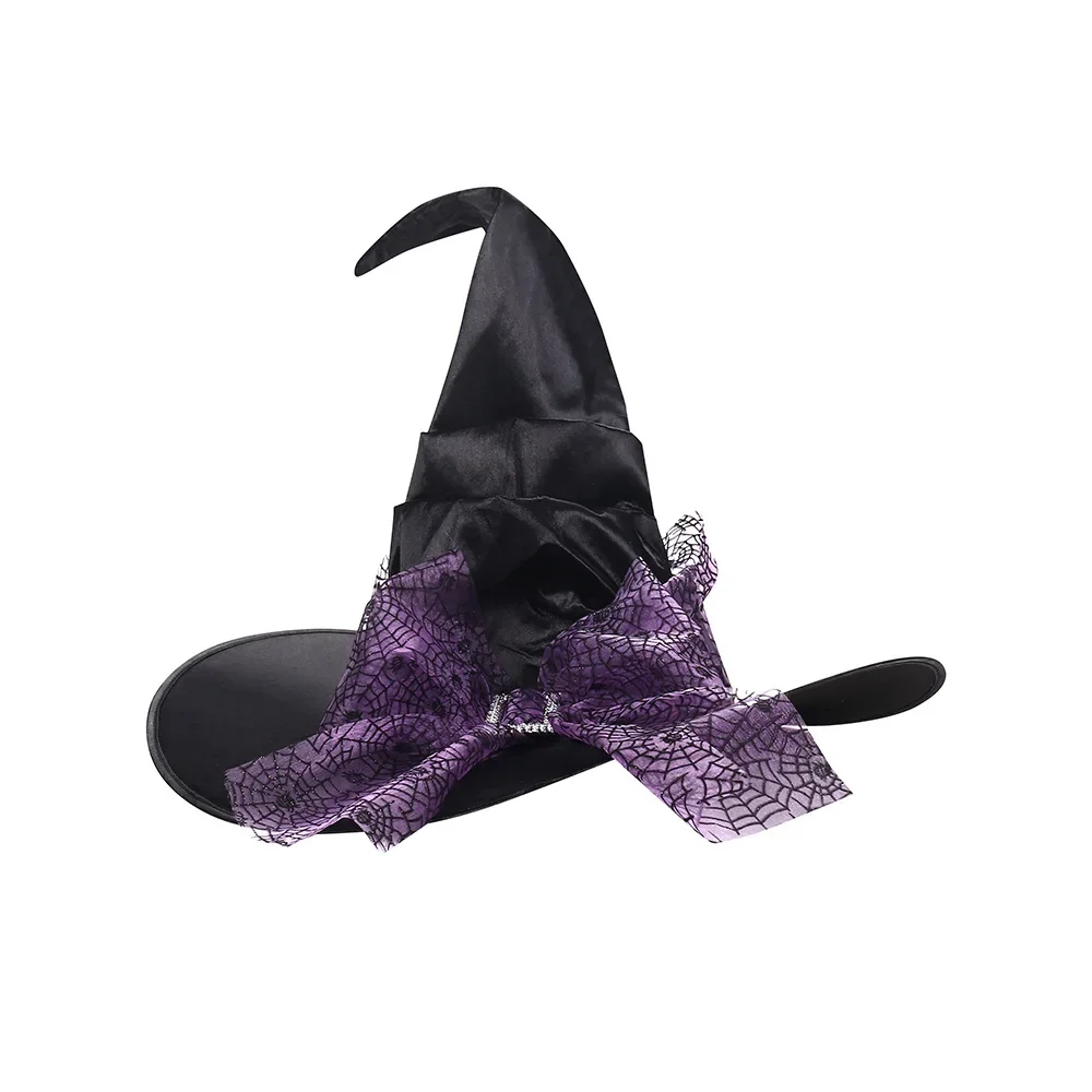 Women Halloween Witch Hat Role Play Costume Black Pleated Curved Party Cap EU US