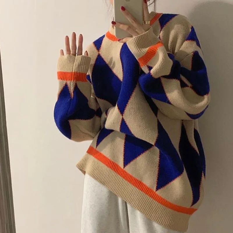 Pull à col rond pour femme, style occidental polyvalent, version coréenne paresseuse, haut pour femme, nouveau, automne et hiver