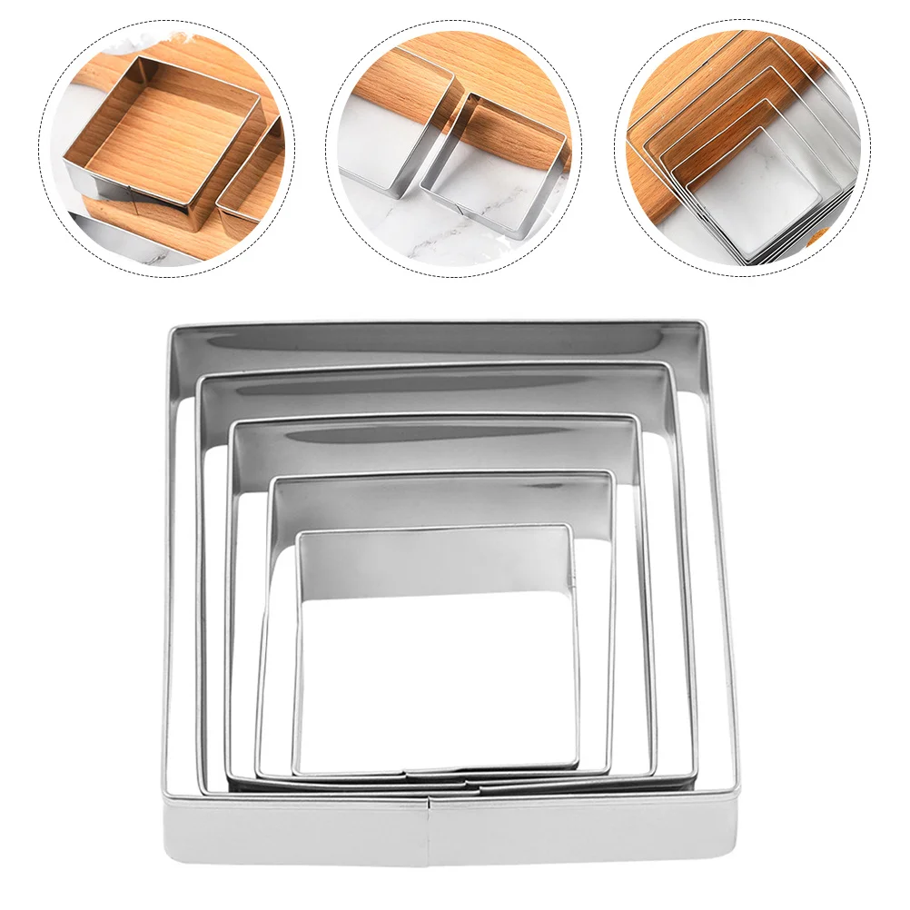

5pcs Stainless Steel Square Cookie Cutters Biscuit Molds For Baking Pastry Fondant Reusable Metal Dough Cutter Set Holiday Party