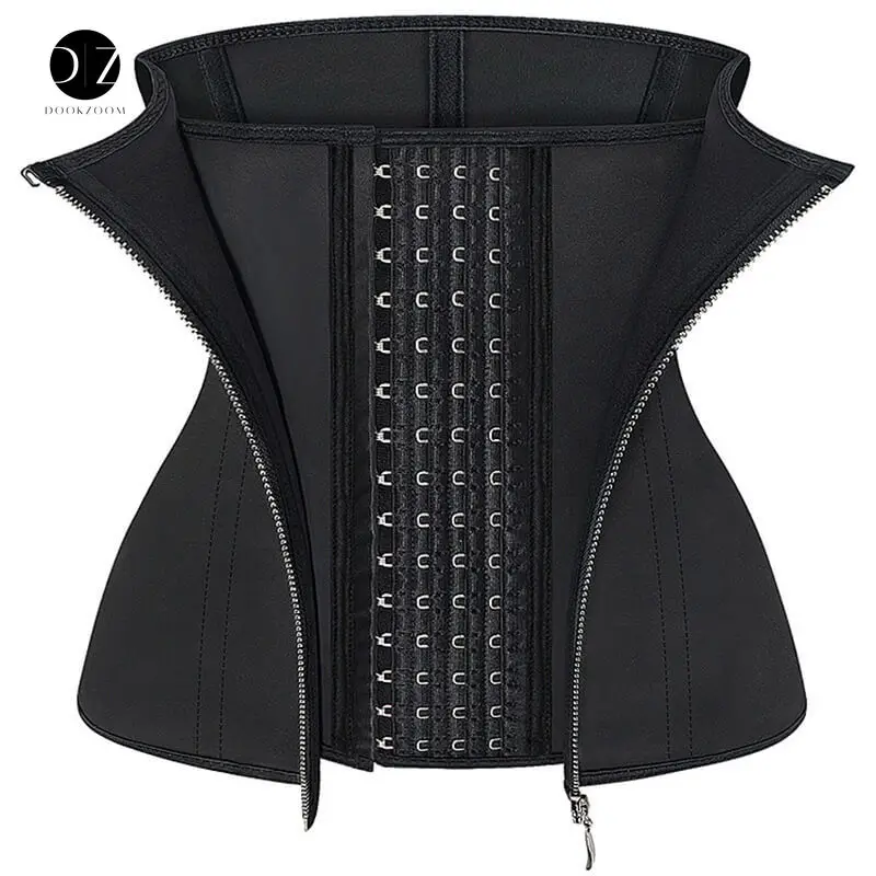 

9 Bones Latex Waist Trainer Corset with Zipper 4 Hooks Body Shaper Shapewear Slimming Belly Sheath Hourglass Waist Cincher