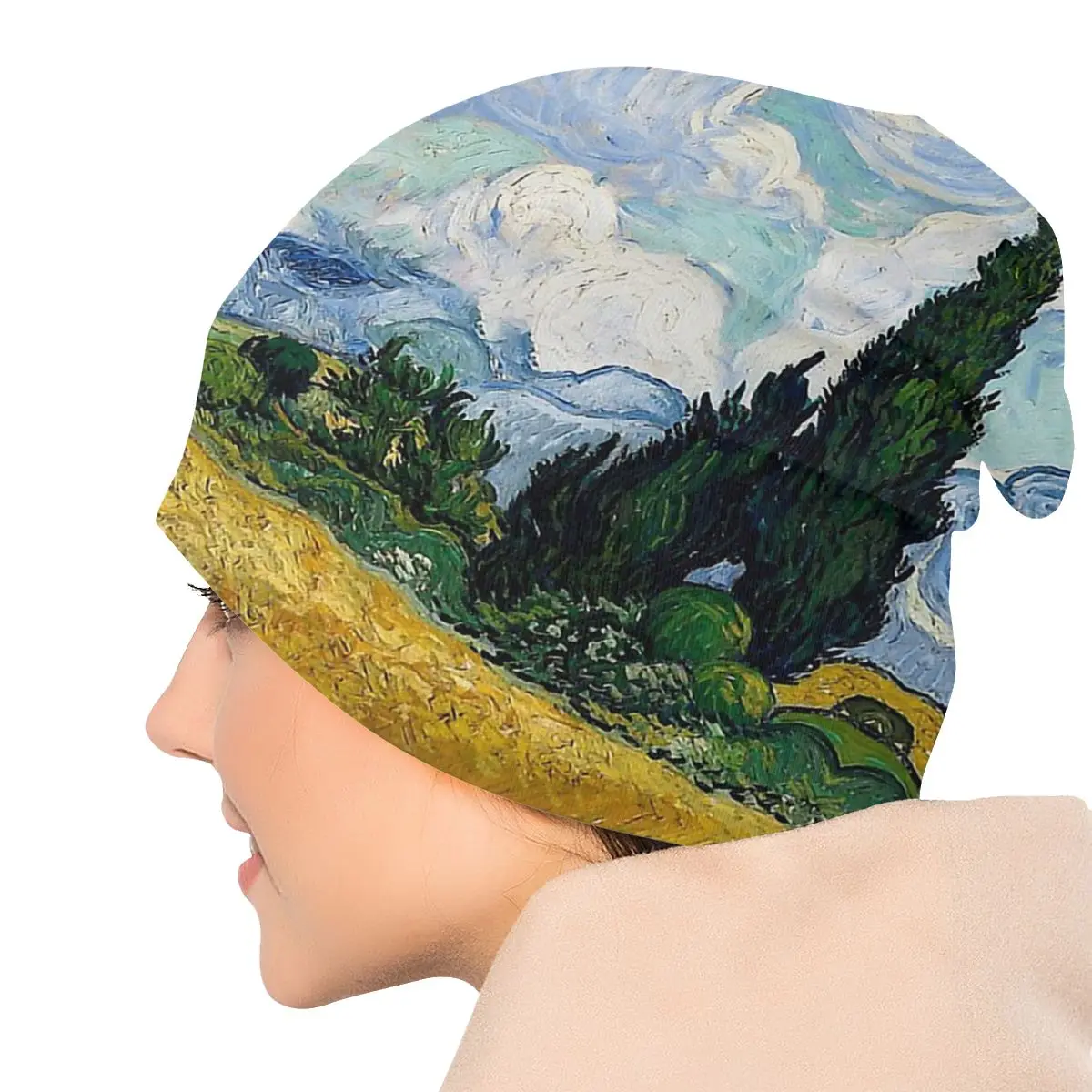 Field With Cypresses Vincent Van Gogh Post-Impressionist Painter Washed Thin Bonnet Cycling Casual Beanies Protection Men Hats