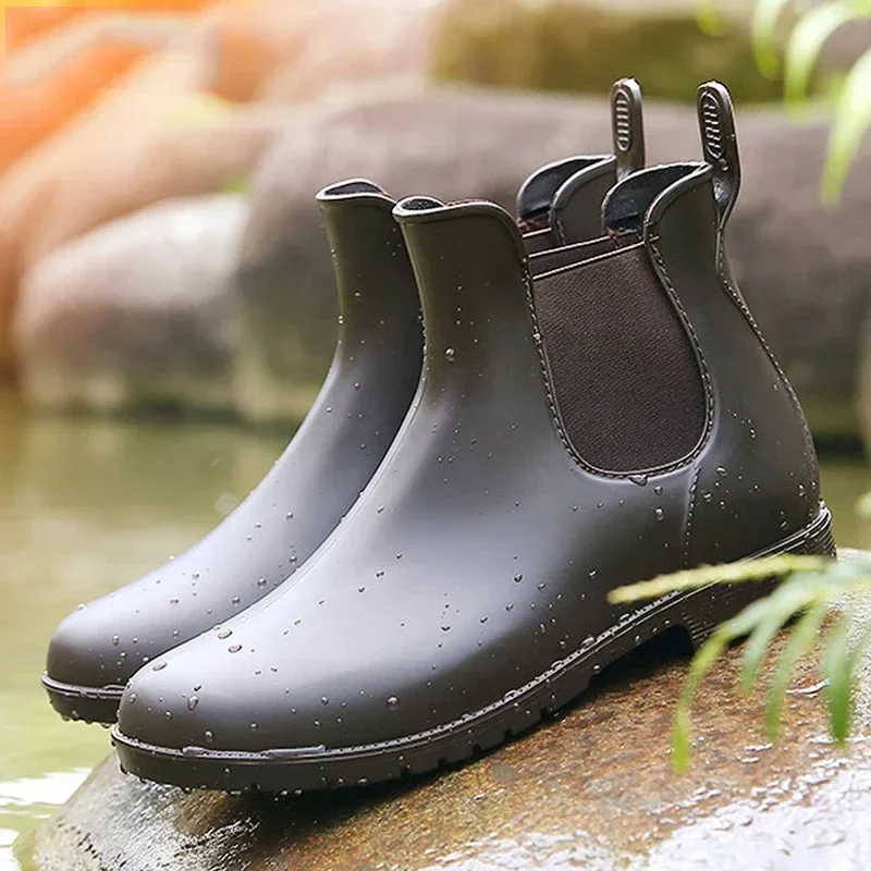 

Women's Chelsea Rain Boots Anti-slip Waterproof Womens Water Shoes PVC Rubber Comfortable Ankle Boots Ladies Shoes Plus Size 43