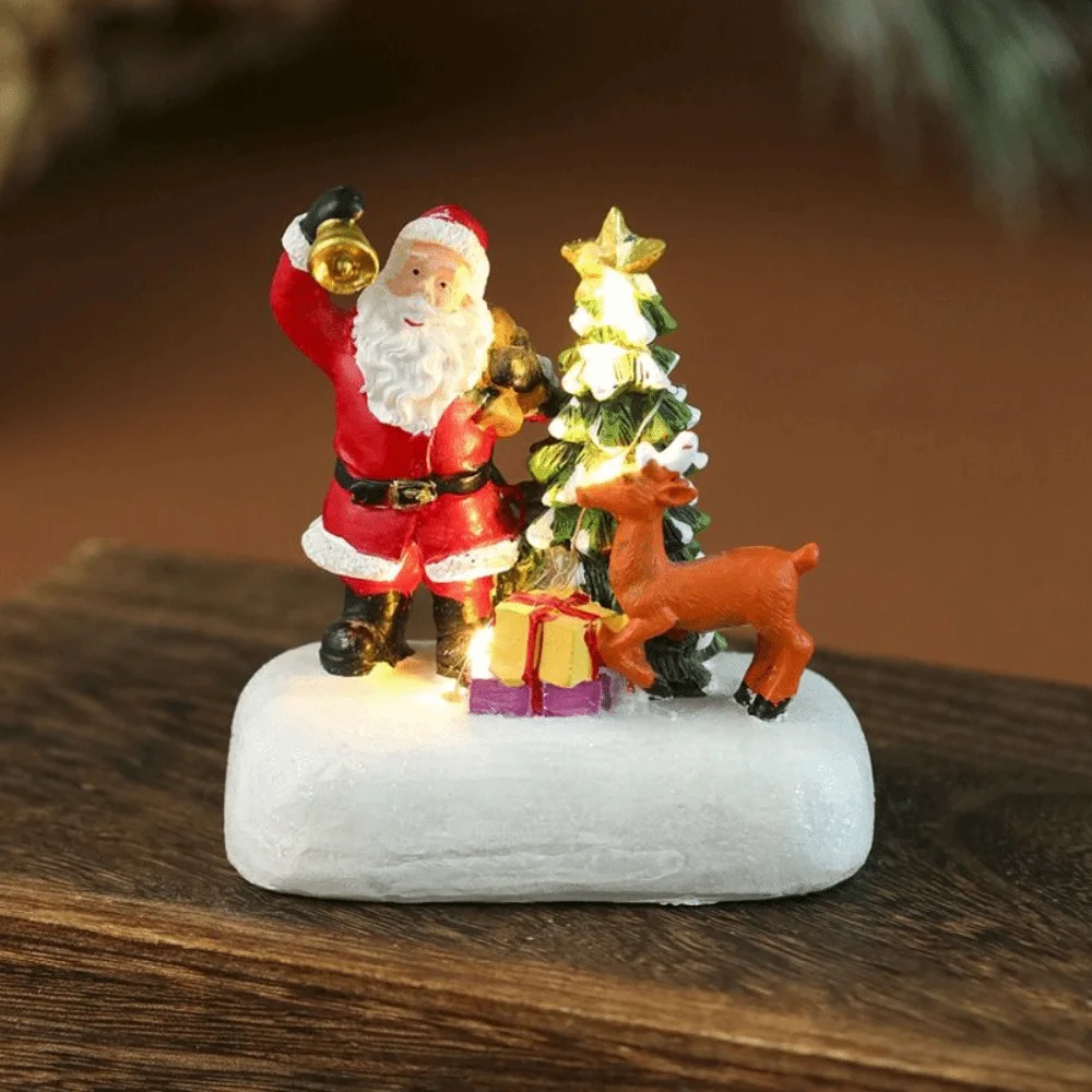 

Resin Luminous Christmas Statue Snow View Pine Needles Christmas Street Lamp Ornament Santa Claus Design with Led Lights