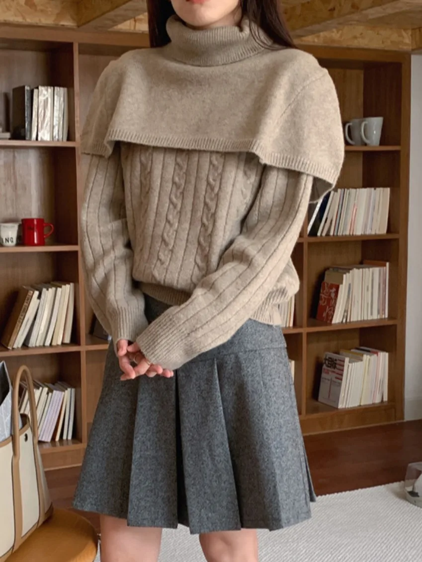 

Long Sve Knitted Sweater Set with High Collar awl Two Piece Set Tee Colors round Ne Twist Weave Sweater Spring Autum...