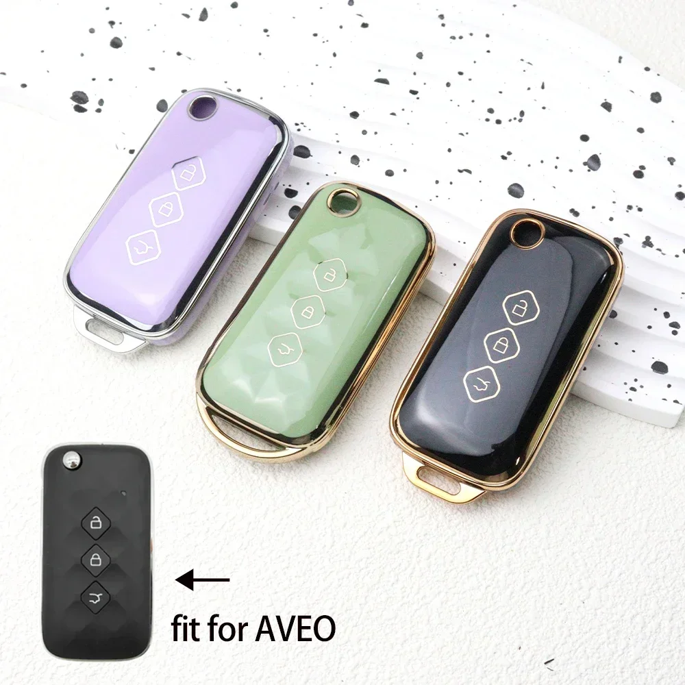 3 Bottons Tpu Flip Car Key Case Cover Shell for Chevrolet Aveo 2024 Car Key Holder Remote Control Key Keychian Accessories