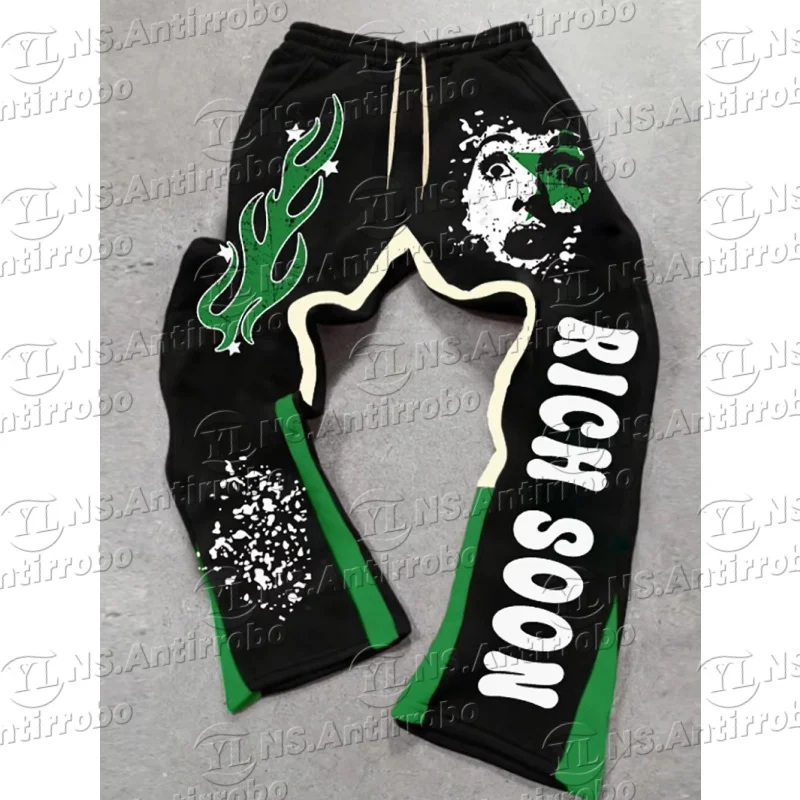 25-26 Sweats longs de rue pour hommes avec flamme et originaux - imprimés avatar, contraste - couleur, "RICH SOON", idéal pour la mode et les expouscieux