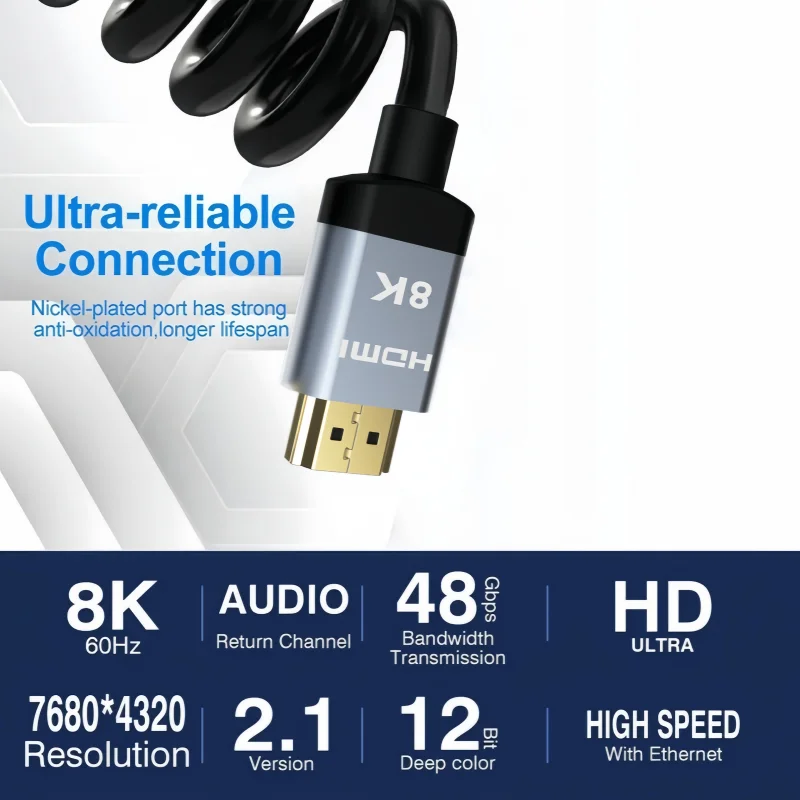 Кабели MIZIQIER длинные 8K HDMI 2,1, 48 Гбит/с, высокоскоростная оплетка раньше 120 Гц 8K @ 60 Гц, совместимы с Roku TV/PS5/PS4/RTX 3080 3090