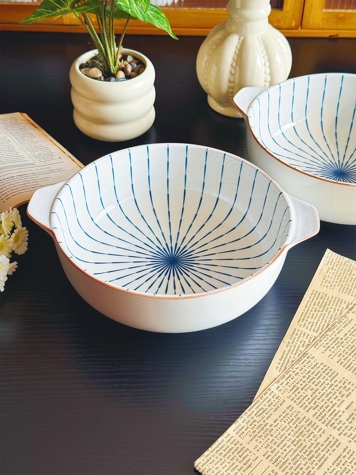 

Large Size Japanese Sle Cerc Bowl with Handle for Soup Home Use Double Ear Bowl for Sour Cabbage Fi Stew