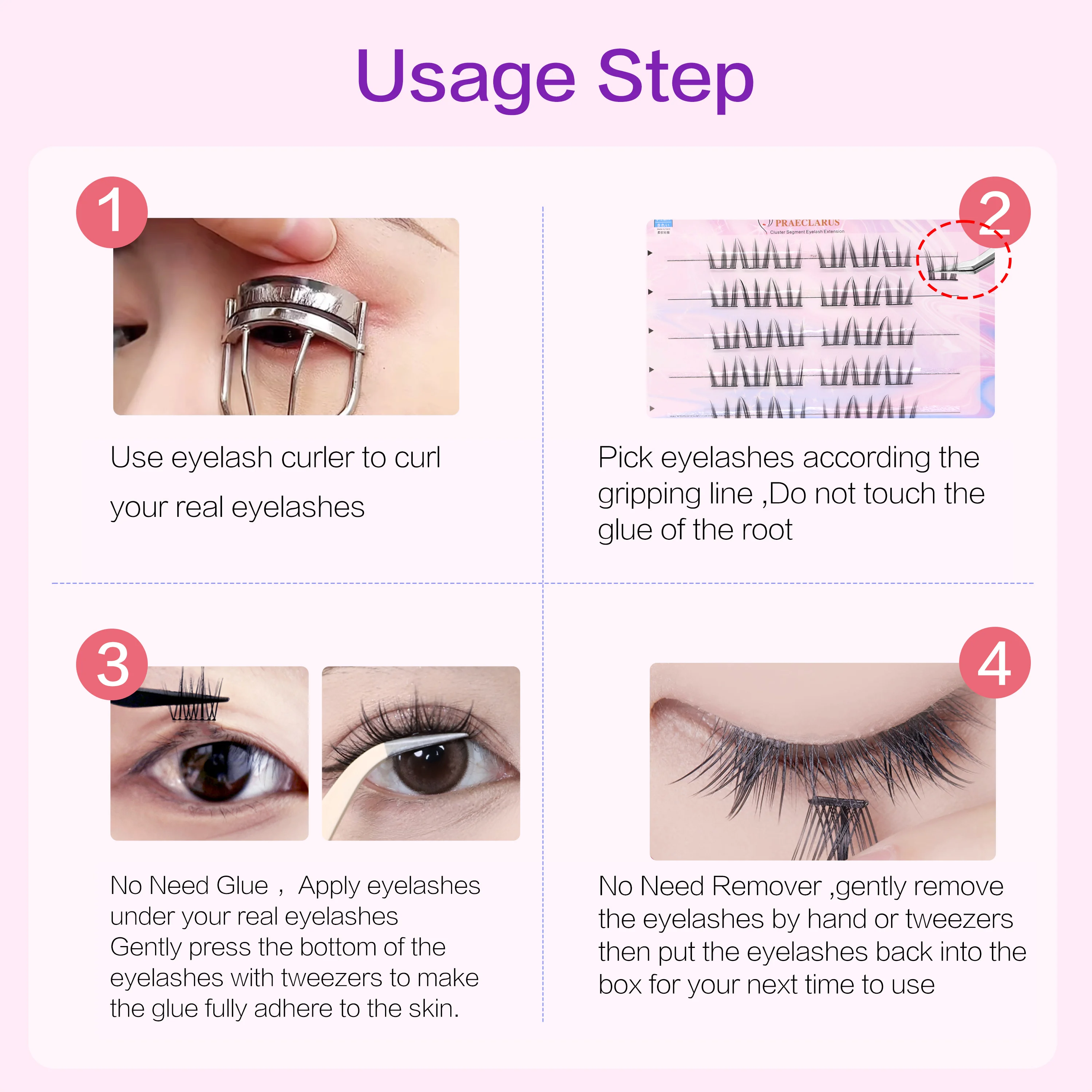 [No Glue Need] PRAECLARUS Cat Eye Glue-free Eyelashes C Curl 12mm Self Adhesive Eyelashes Diy False Eyelashes Natural Eye Lashes