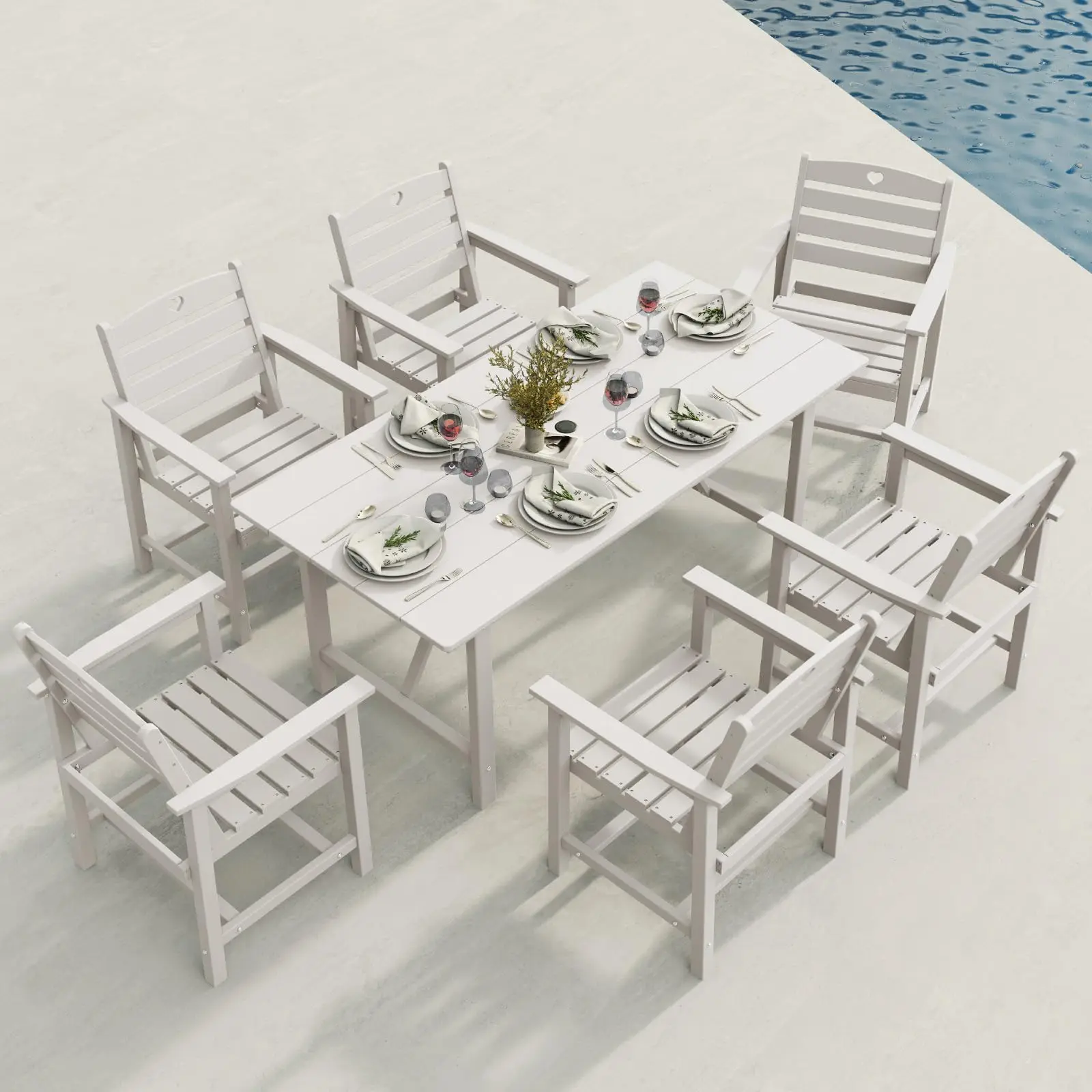 

Patio Table and Chairs Set with Umbrella Hole, HDPE Patio Dining Set for 6, Outdoor Dining Set for Lawn, Patio, Porch, Deck
