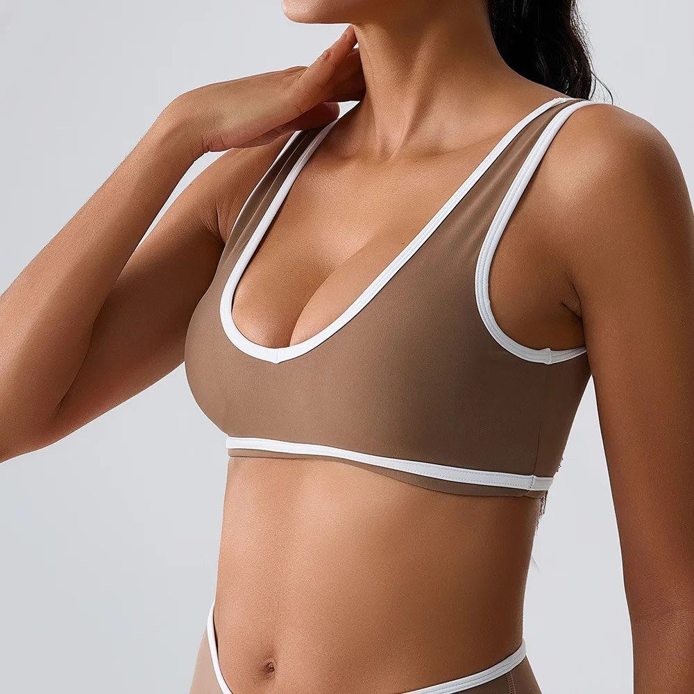 Sujetador deportivo Color Block para mujer, Top de entrenamiento para Yoga y Pilates, ropa de abrigo ajustada, ropa de entrenamiento tonificada para gimnasio y Fitness