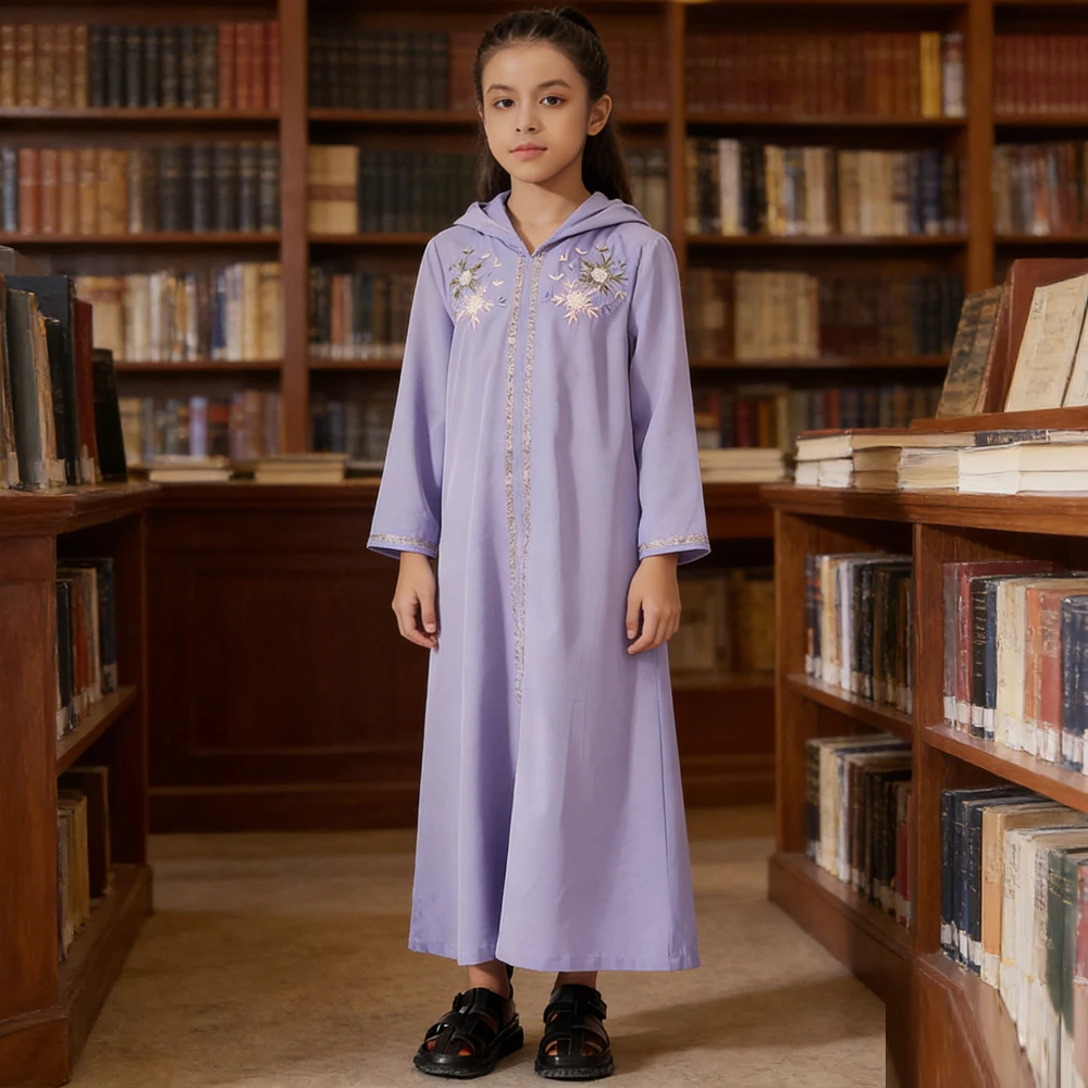 

Kid Muslim Girls Abaya Prayer Hooded Dress Turkey Kaftan Arab Robe Dubai Islam Morocco Eid Ramadan Gown Caftan Djellaba Jalabiya