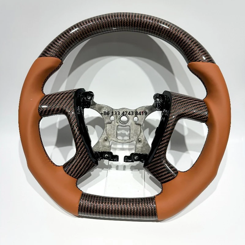 

In stock in the US, brown carbon fiber flat leather sports steering wheel, suitable